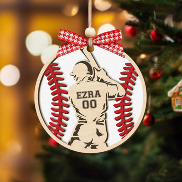 Personalize Baseball Ornament Wooden 2 Layered, Custom Baseball Christmas Ornament, CF915