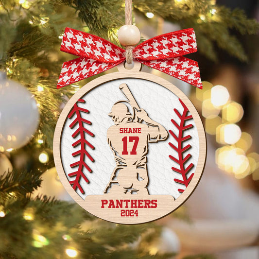 Custom Baseball Wood Ornament 2 Layered, Personalized Baseball Ornament CF429