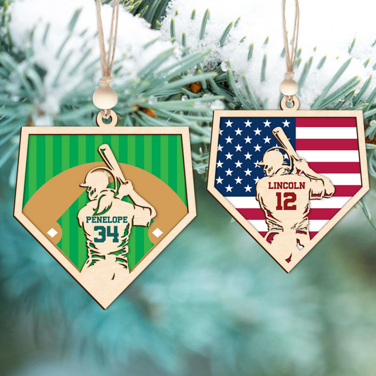 Personalized Baseball and Softball Wood Ornament 2 Layered Sports Ornament, Baseball Jersey Gift, CF433