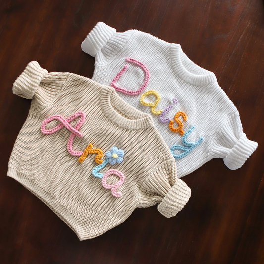 Custom Baby Name Sweater, Baby Knit Sweater, Embroidered Baby Sweatshirt KS05