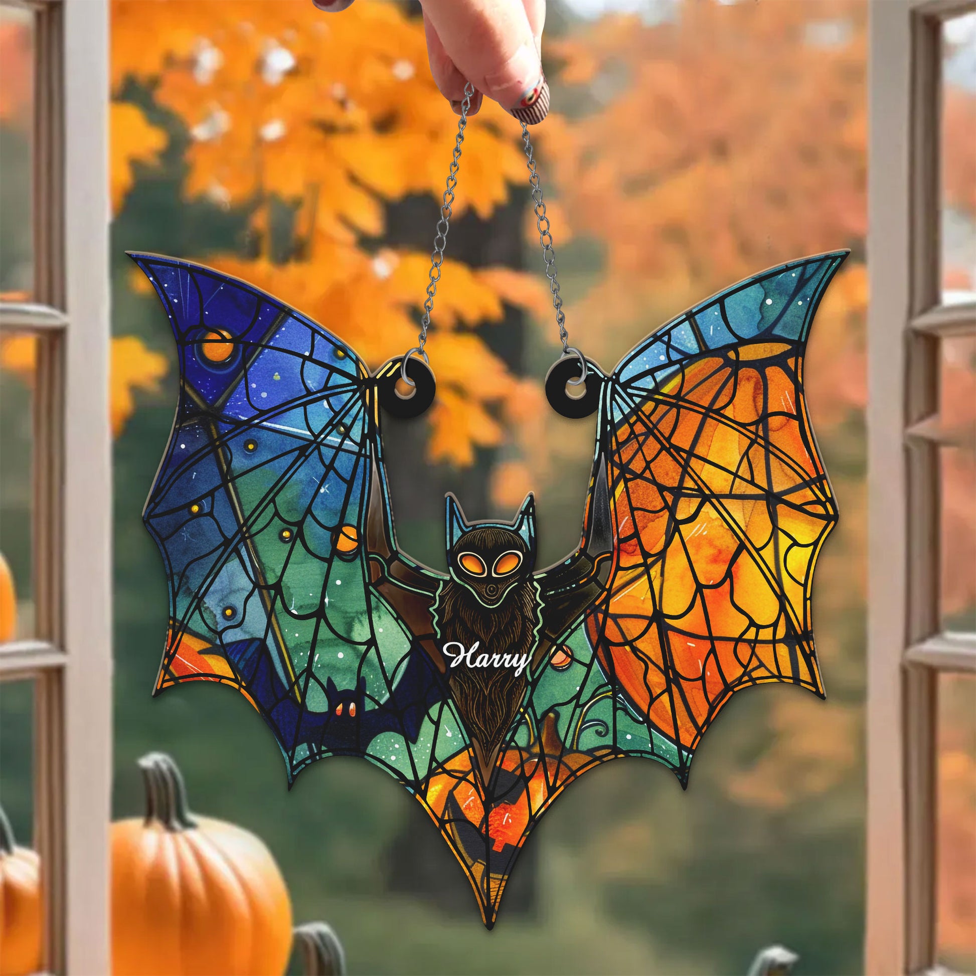 Custom Bat Halloween Stained Glass Suncatcher