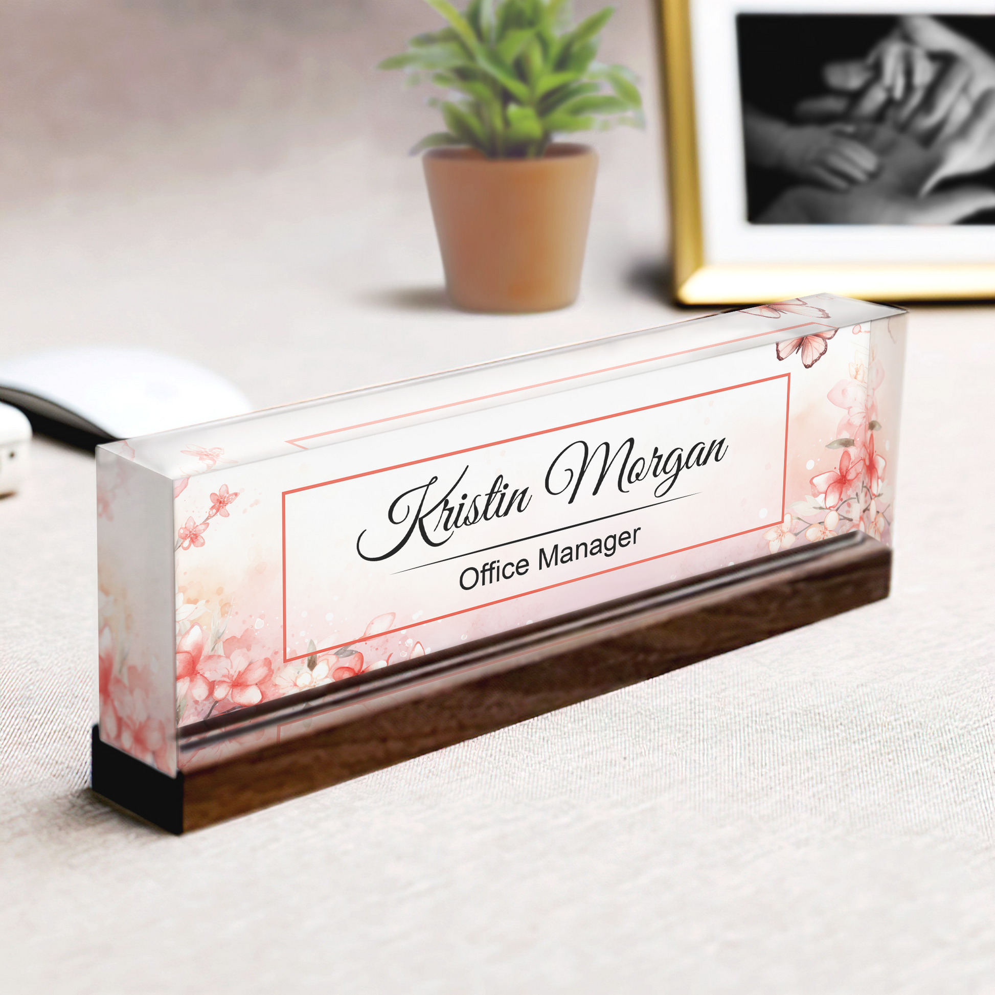 Custom Floral Desk Name Plate