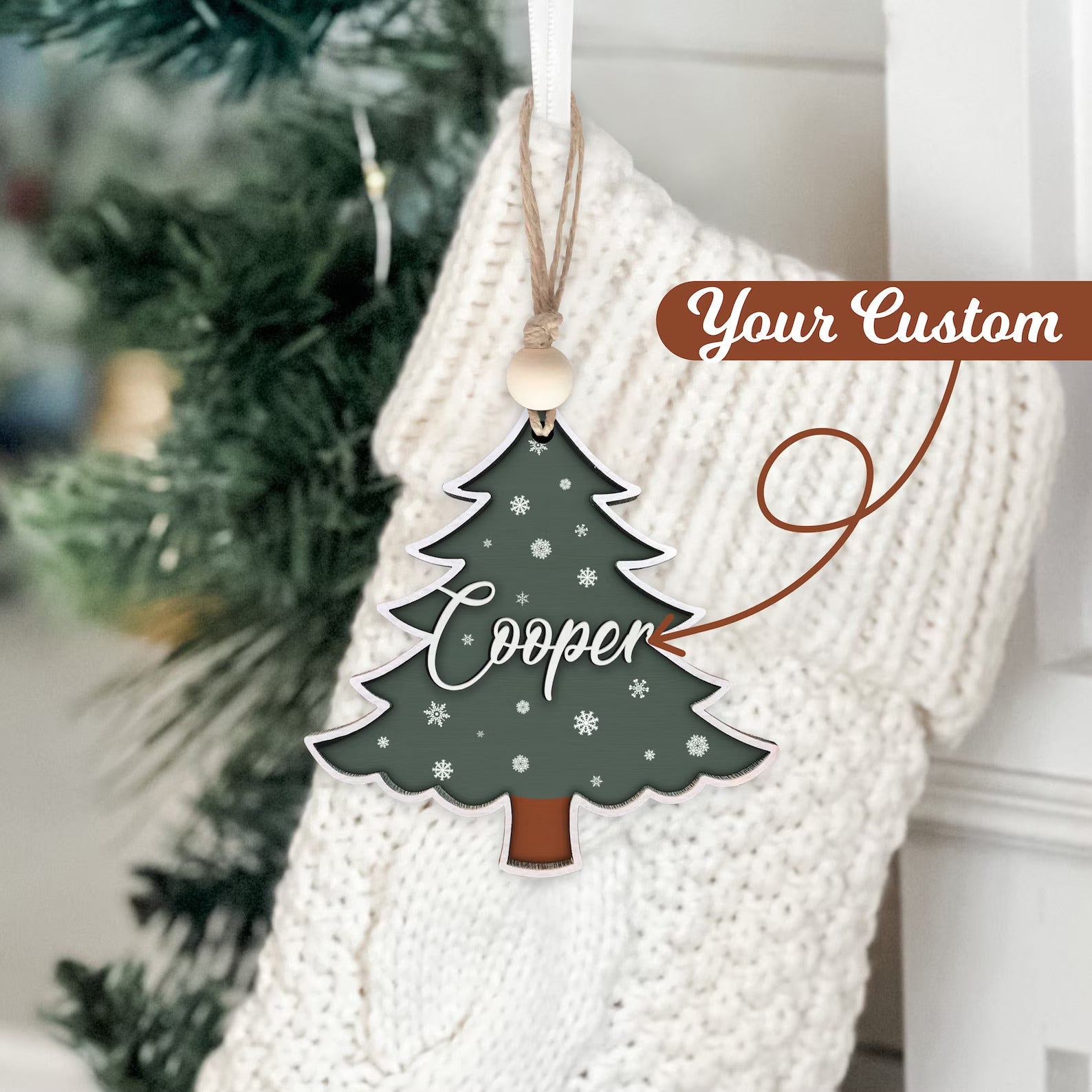 Custom 3D Christmas Tree Stocking Tags/Ornament, Christmas Gift Tag, Custom Wood Name Tags Painted, CF72 - Kindlytoys