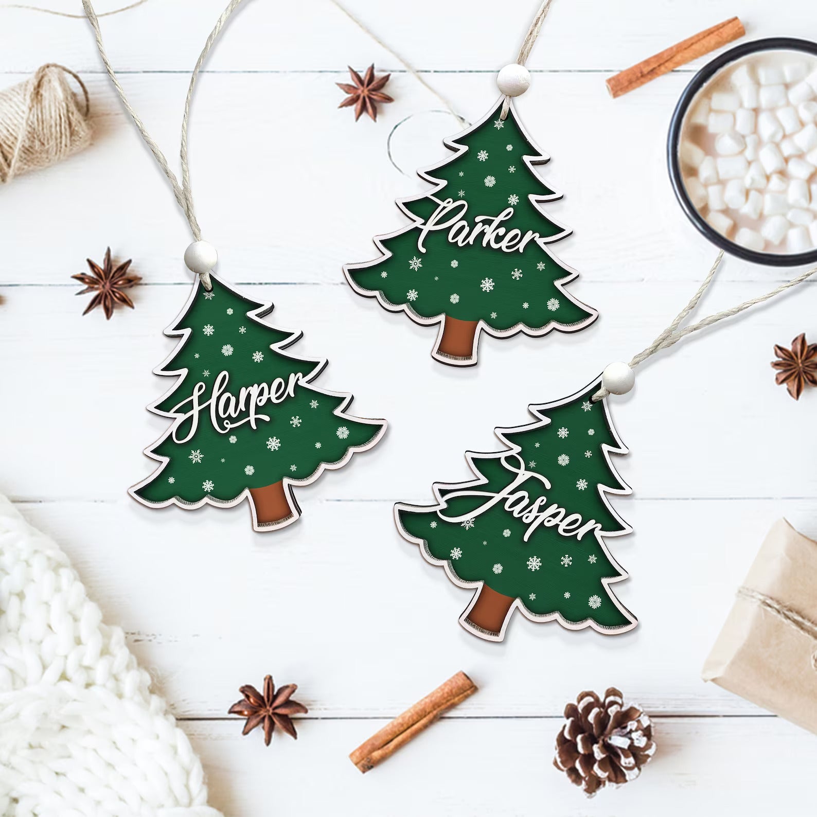 Custom 3D Christmas Tree Stocking Tags/Ornament, Christmas Gift Tag, Custom Wood Name Tags Painted, CF72 - Kindlytoys