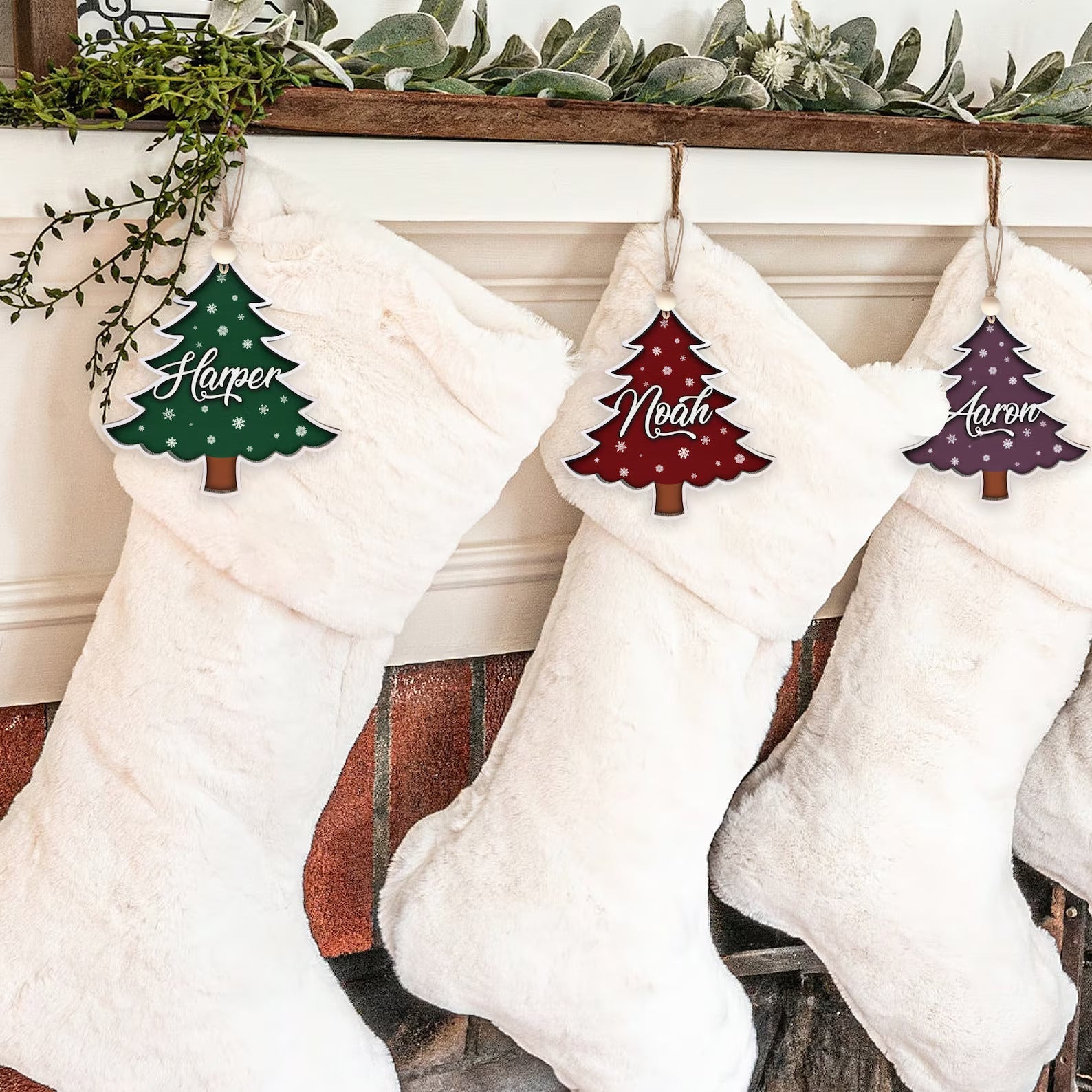 Custom 3D Christmas Tree Stocking Tags/Ornament, Christmas Gift Tag, Custom Wood Name Tags Painted, CF72 - Kindlytoys
