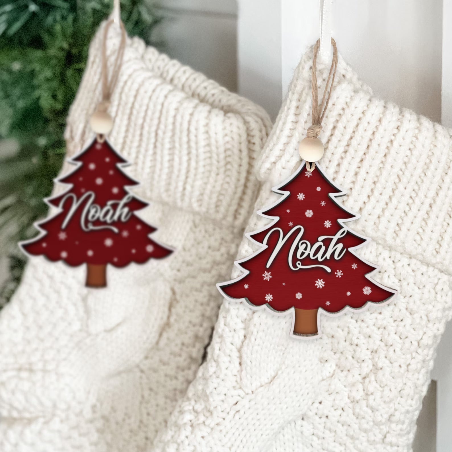 Custom 3D Christmas Tree Stocking Tags/Ornament, Christmas Gift Tag, Custom Wood Name Tags Painted, CF72 - Kindlytoys