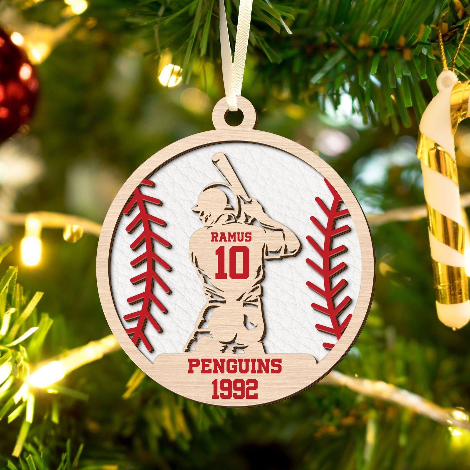 Custom Baseball Wood Ornament 2 Layered, Personalized Baseball Ornament CF429 - Kindlytoys