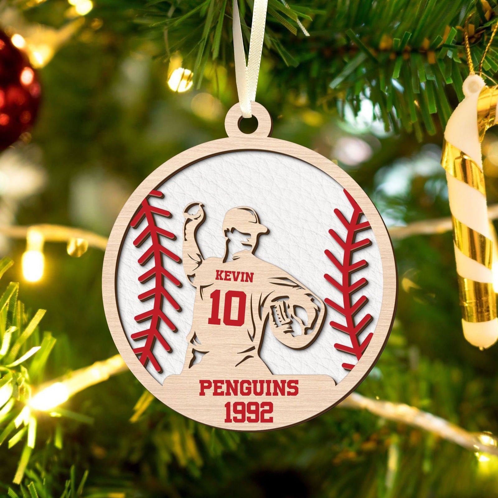 Custom Baseball Wood Ornament 2 Layered, Personalized Baseball Ornament CF429 - Kindlytoys