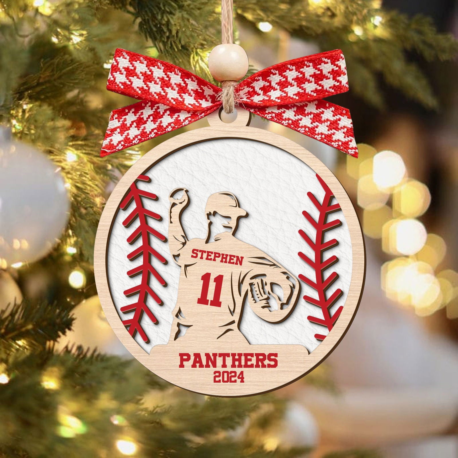 Custom Baseball Wood Ornament 2 Layered, Personalized Baseball Ornament CF429 - Kindlytoys
