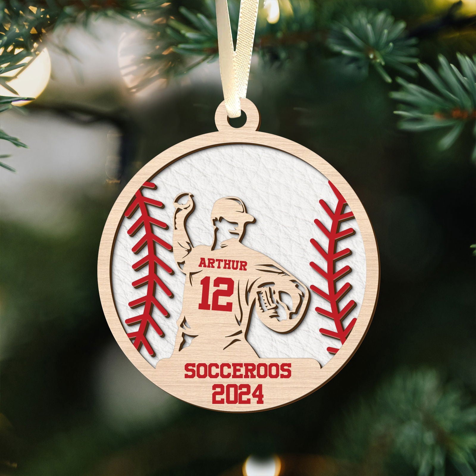 Custom Baseball Wood Ornament 2 Layered, Personalized Baseball Ornament CF429 - Kindlytoys