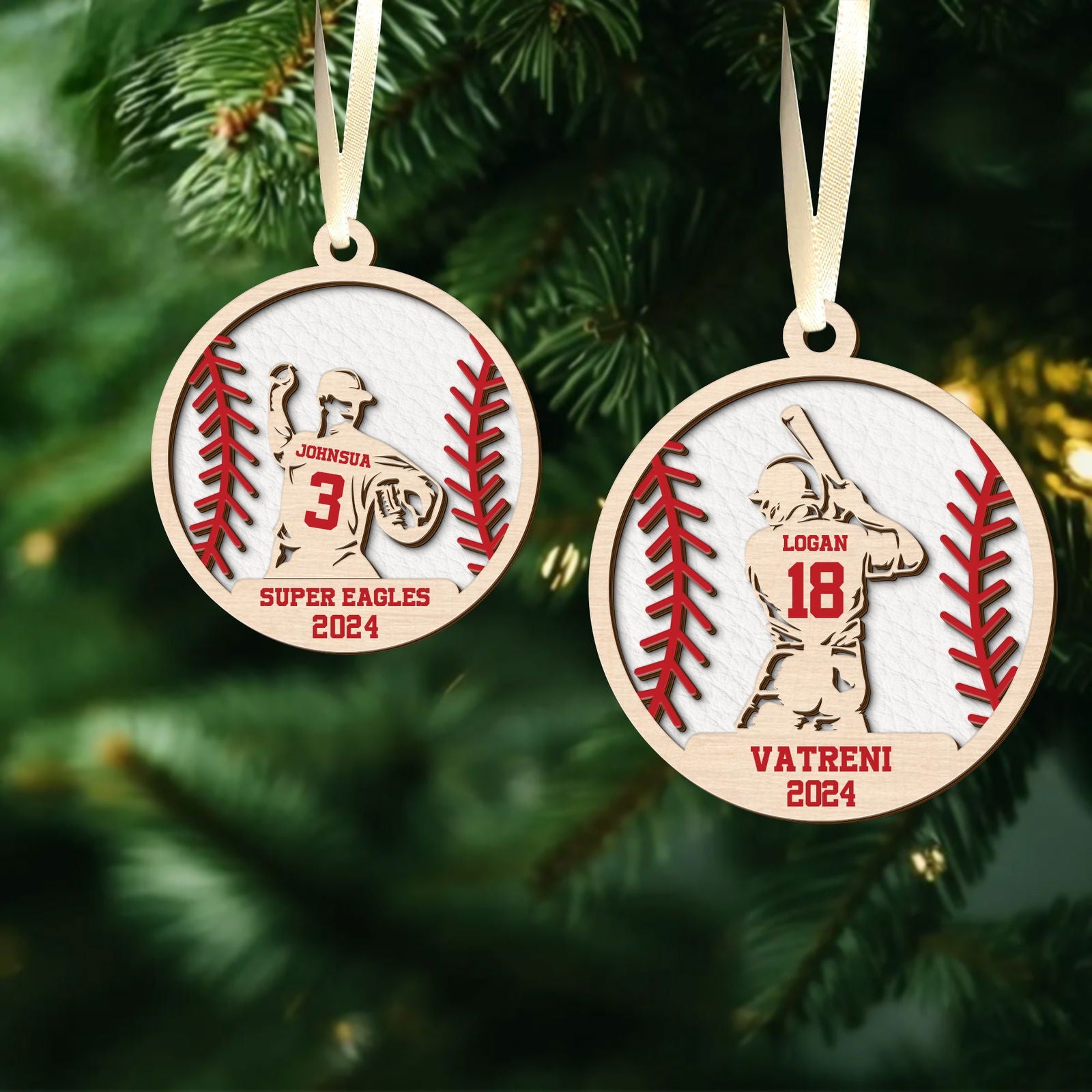 Custom Baseball Wood Ornament 2 Layered, Personalized Baseball Ornament CF429 - Kindlytoys