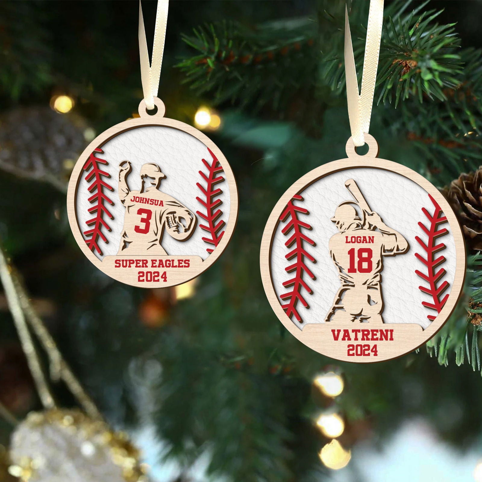 Custom Baseball Wood Ornament 2 Layered, Personalized Baseball Ornament CF429 - Kindlytoys