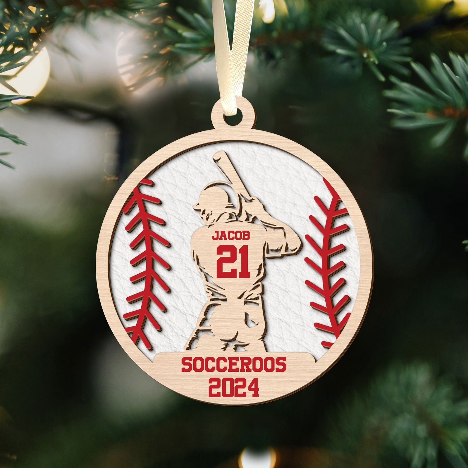 Custom Baseball Wood Ornament 2 Layered, Personalized Baseball Ornament CF429 - Kindlytoys
