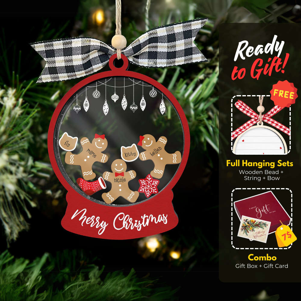 Custom Family Christmas Ornament With Pets, Personalized Gingerbread Family Ornament 2024, CF04 - Kindlytoys