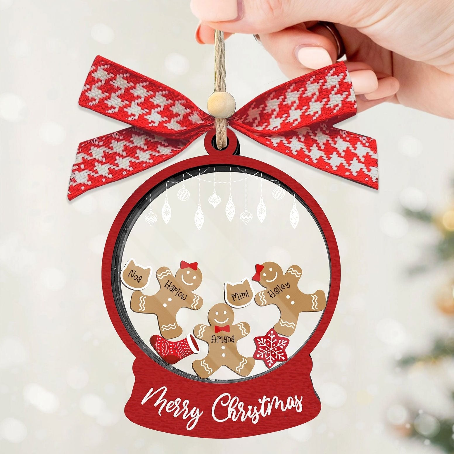 Custom Family Christmas Ornament With Pets, Personalized Gingerbread Family Ornament 2024, CF04 - Kindlytoys