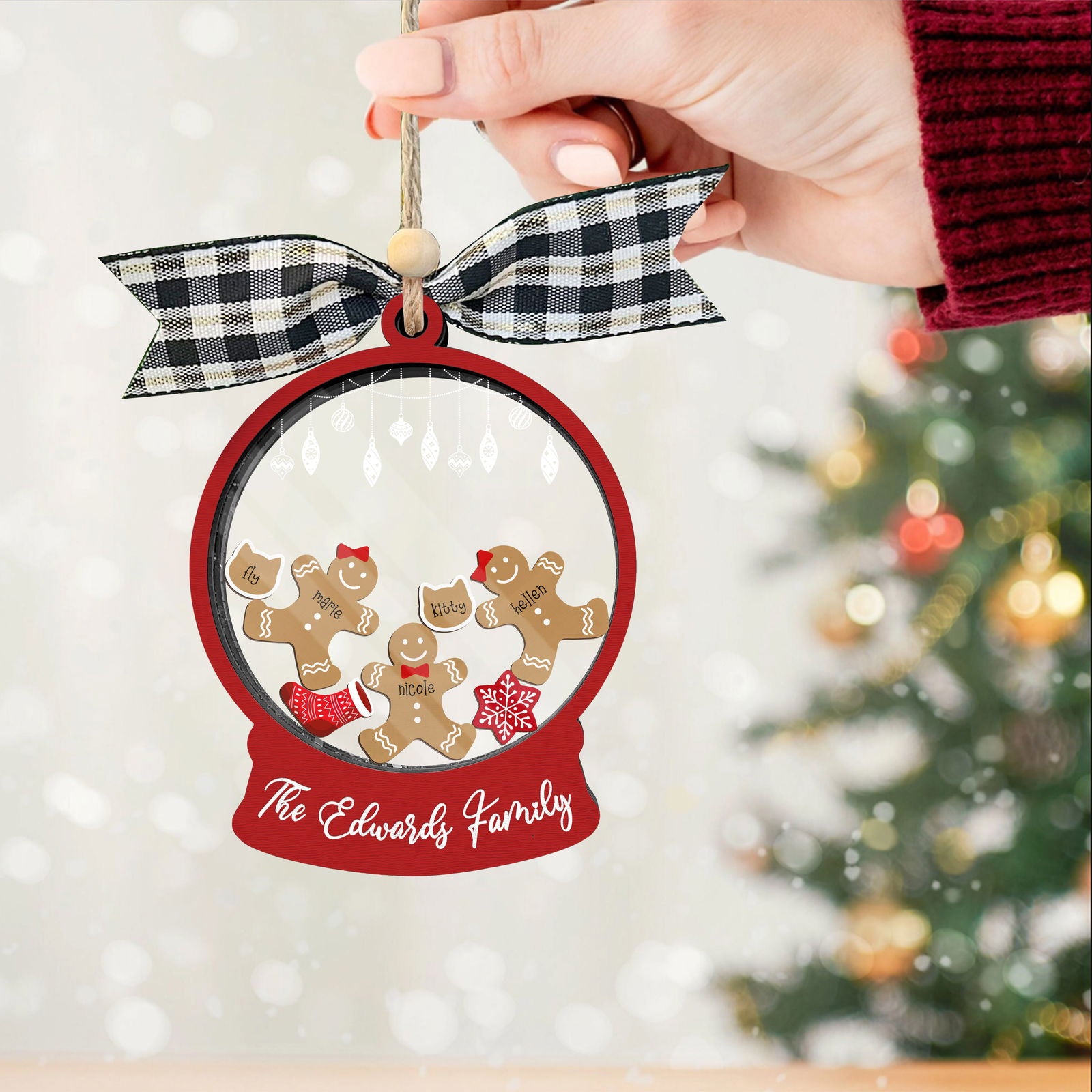 Custom Family Christmas Ornament With Pets, Personalized Gingerbread Family Ornament 2024, CF04 - Kindlytoys