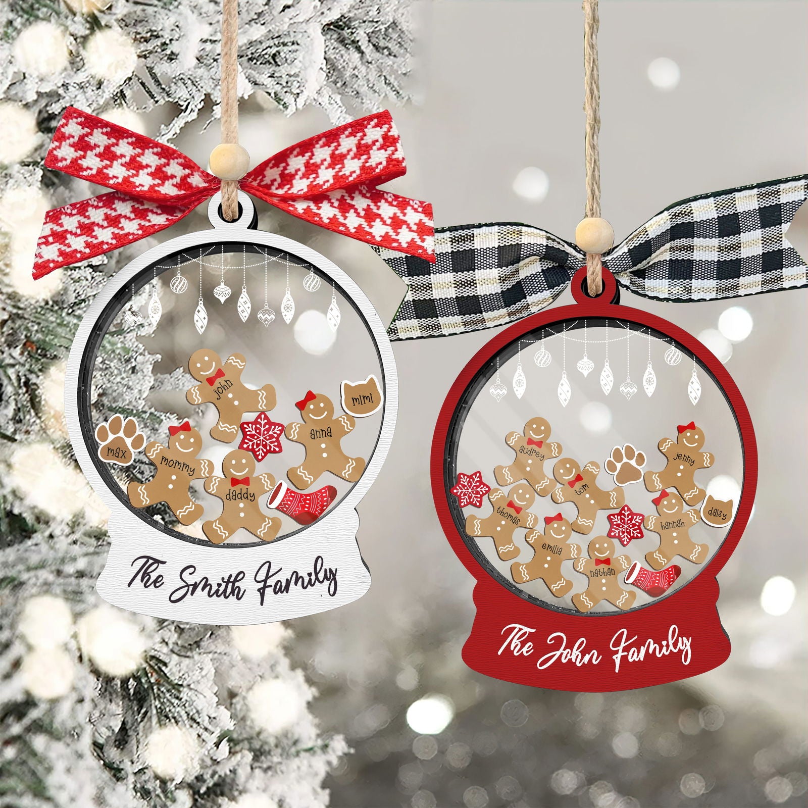 Custom Family Christmas Ornament With Pets, Personalized Gingerbread Family Ornament 2024, CF04 - Kindlytoys