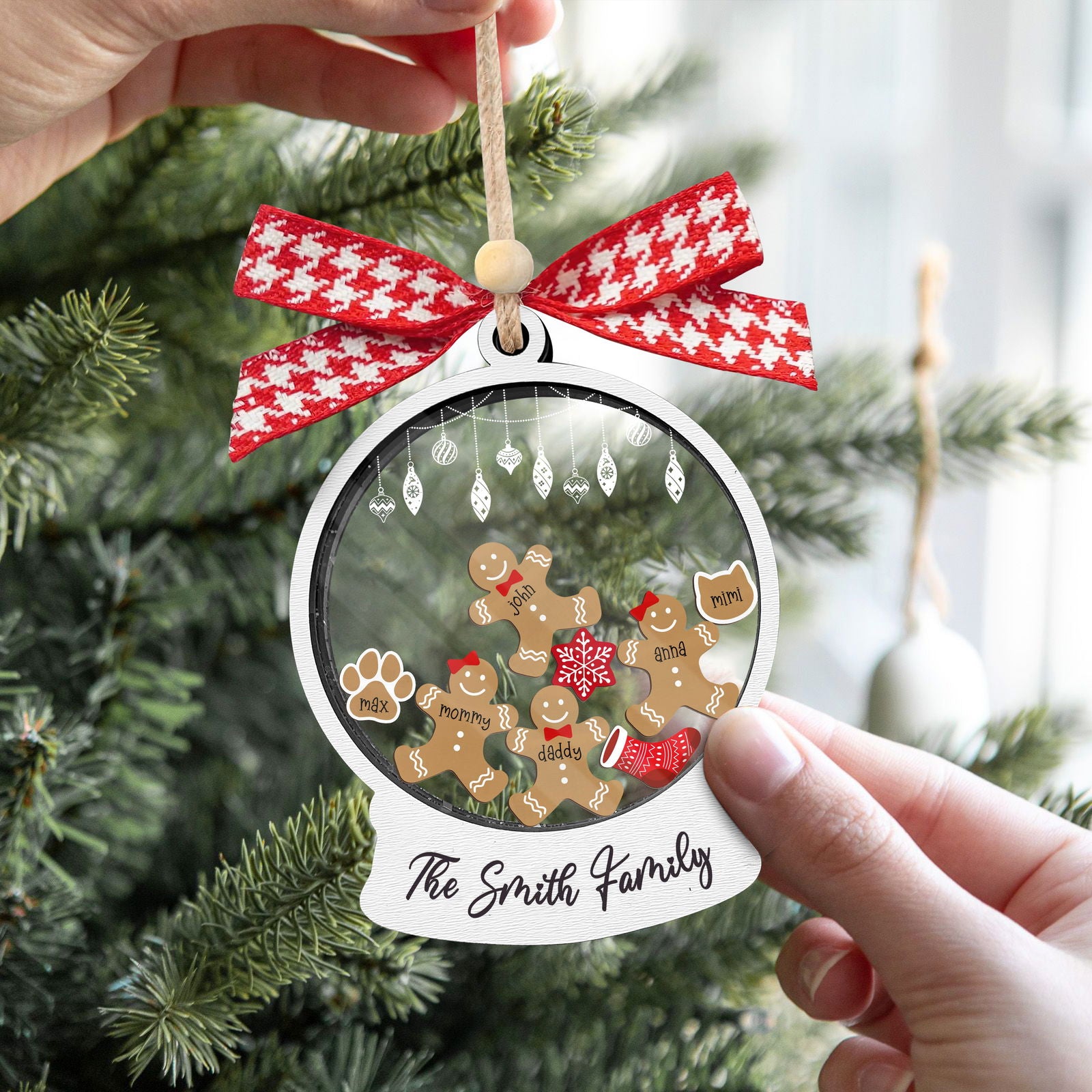 Custom Family Christmas Ornament With Pets, Personalized Gingerbread Family Ornament 2024, CF04 - Kindlytoys