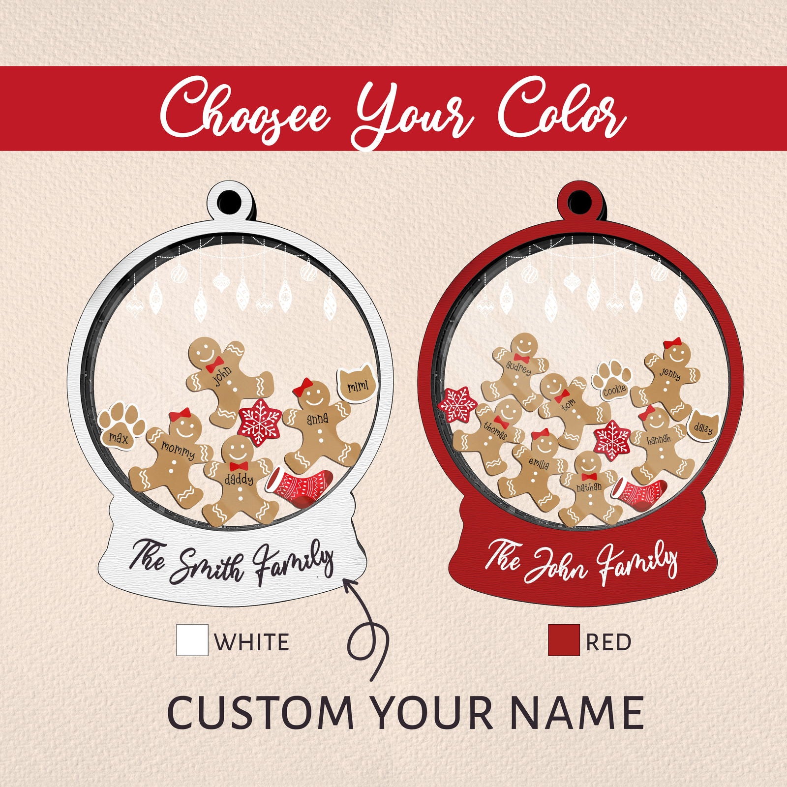 Custom Family Christmas Ornament With Pets, Personalized Gingerbread Family Ornament 2024, CF04 - Kindlytoys