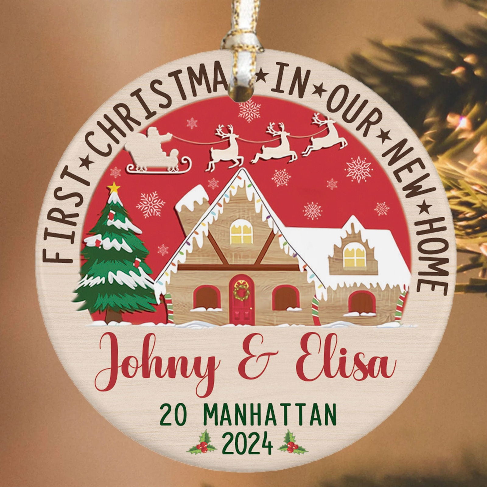 Custom House Address Christmas Ornament, Custom New House Gift Ideas, Personalized New Home Ornament, Housewarming Gifts for New House Ornament, Welcome Home Gifts, Personalized First Christmas in Our New Home Ornament, Couples New Home Ornament CX01-2 - Kindlytoys
