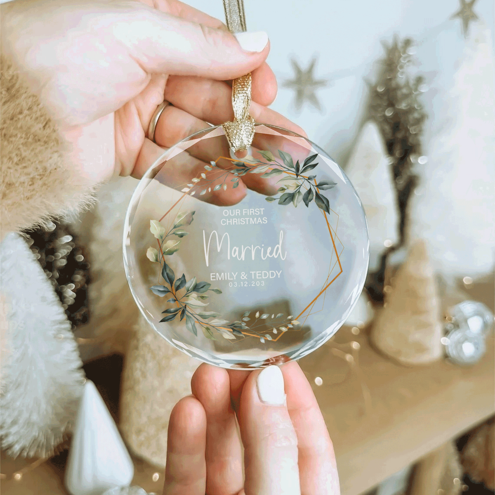 Custom Wedding Christmas Glass Ornament, Location Map Wedding Ornament, Married Ornament, Wedding Ornament, Personalized Ornament Wedding GX05-12 - Kindlytoys