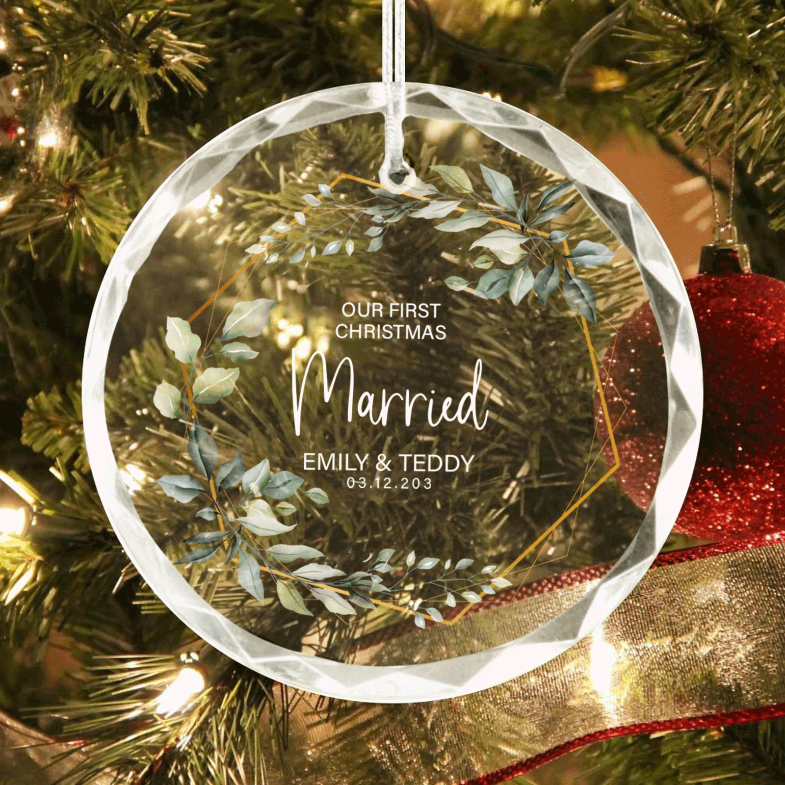 Custom Wedding Christmas Glass Ornament, Location Map Wedding Ornament, Married Ornament, Wedding Ornament, Personalized Ornament Wedding GX05-12 - Kindlytoys