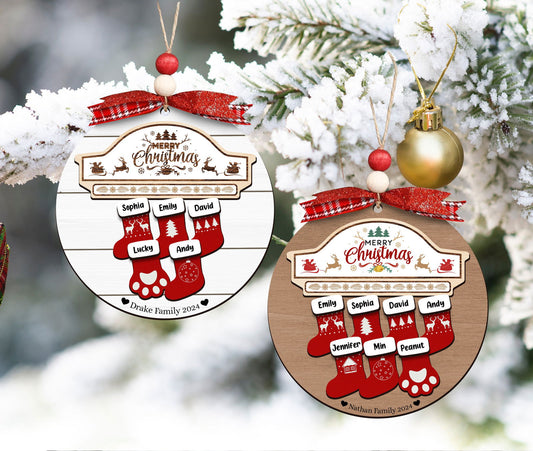 Custom Wooden Family Christmas Ornament 2024, Family Name Stocking Ornament CF14 - Kindlytoys