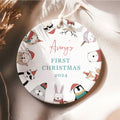 Customized First Christmas Baby Ornament Gift, Personalized Woodland Creatures 3 Inch Ceramic Christmas Ornament, Holiday Keepsake Ornament, Gift For Baby CX02-58 - Kindlytoys
