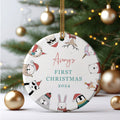 Customized First Christmas Baby Ornament Gift, Personalized Woodland Creatures 3 Inch Ceramic Christmas Ornament, Holiday Keepsake Ornament, Gift For Baby CX02-58 - Kindlytoys