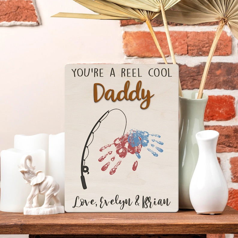 Daddy Fishing Handprint, Fishing Handprint For Father Day Gift, Fish Handprint FH01 - Kindlytoys
