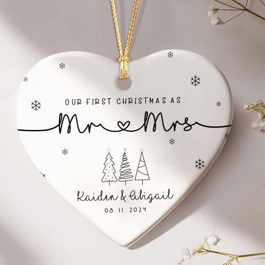 First Married Christmas Ornament 2024, Personalized Our First Christmas As Mr & Mrs Ornament, Married Ornament, Wedding Ornament, Mr And Mrs Gifts CY05-9