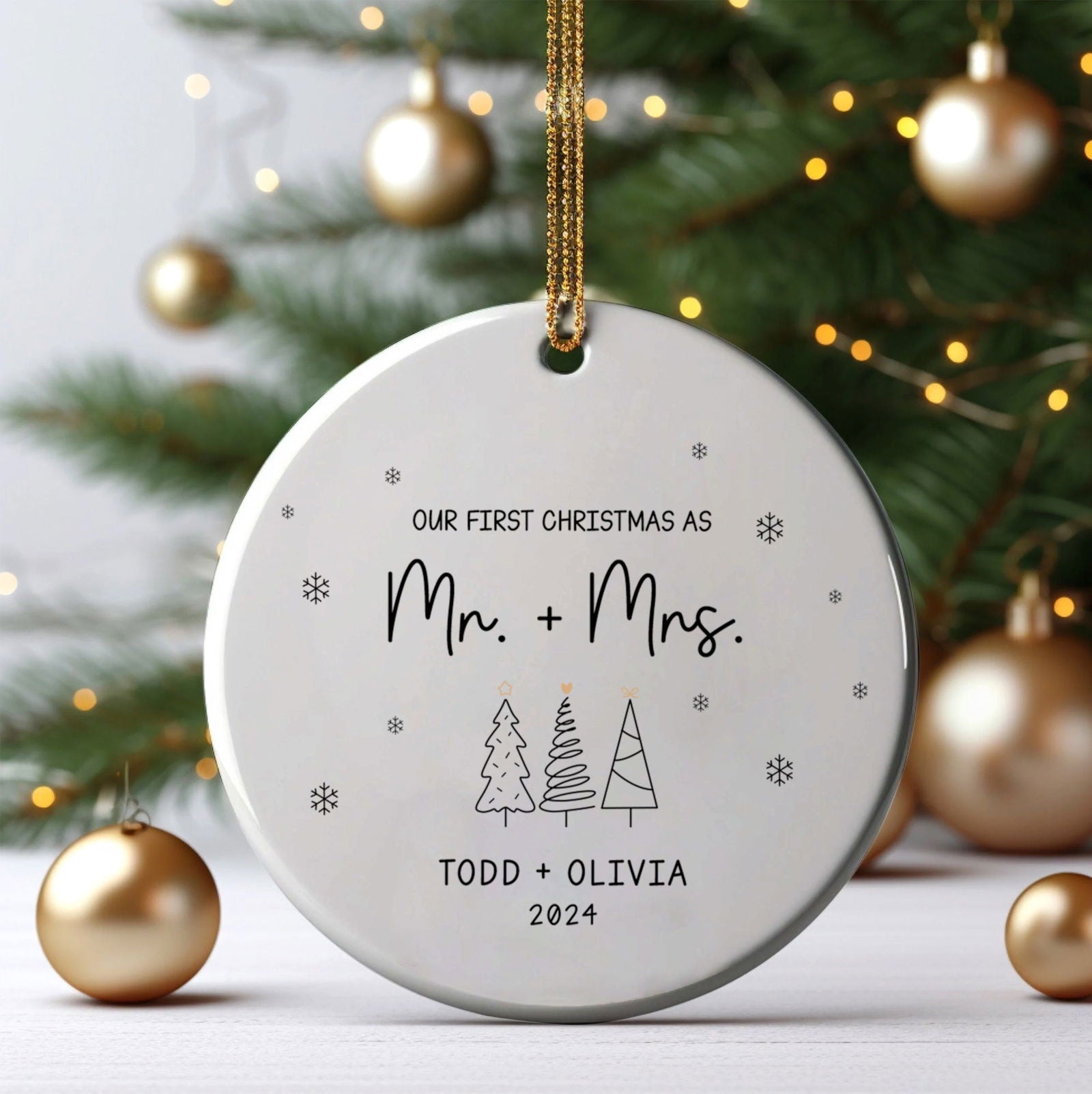 First Christmas Married Ornament, Mr Mrs Ornament, Personalized Wedding Gift, Newlywed Christmas Gift, Our First Christmas Ornament CX05-29 - Kindlytoys
