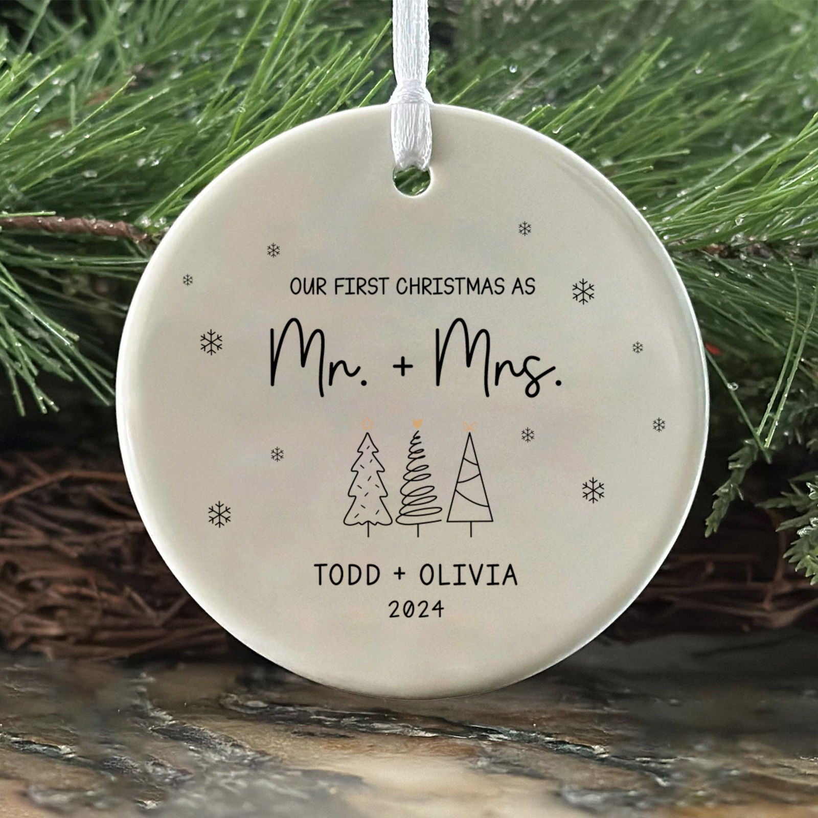 First Christmas Married Ornament, Mr Mrs Ornament, Personalized Wedding Gift, Newlywed Christmas Gift, Our First Christmas Ornament CX05-29 - Kindlytoys