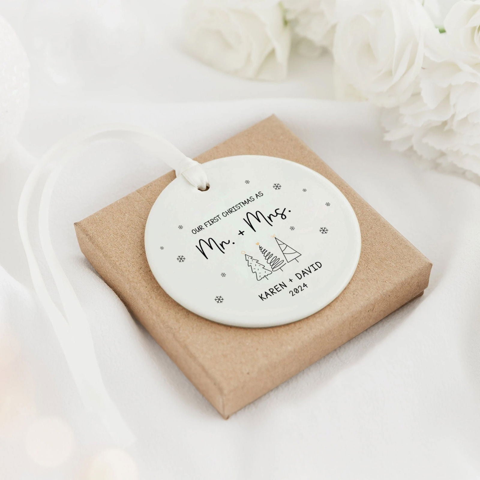 First Christmas Married Ornament, Mr Mrs Ornament, Personalized Wedding Gift, Newlywed Christmas Gift, Our First Christmas Ornament CX05-29 - Kindlytoys