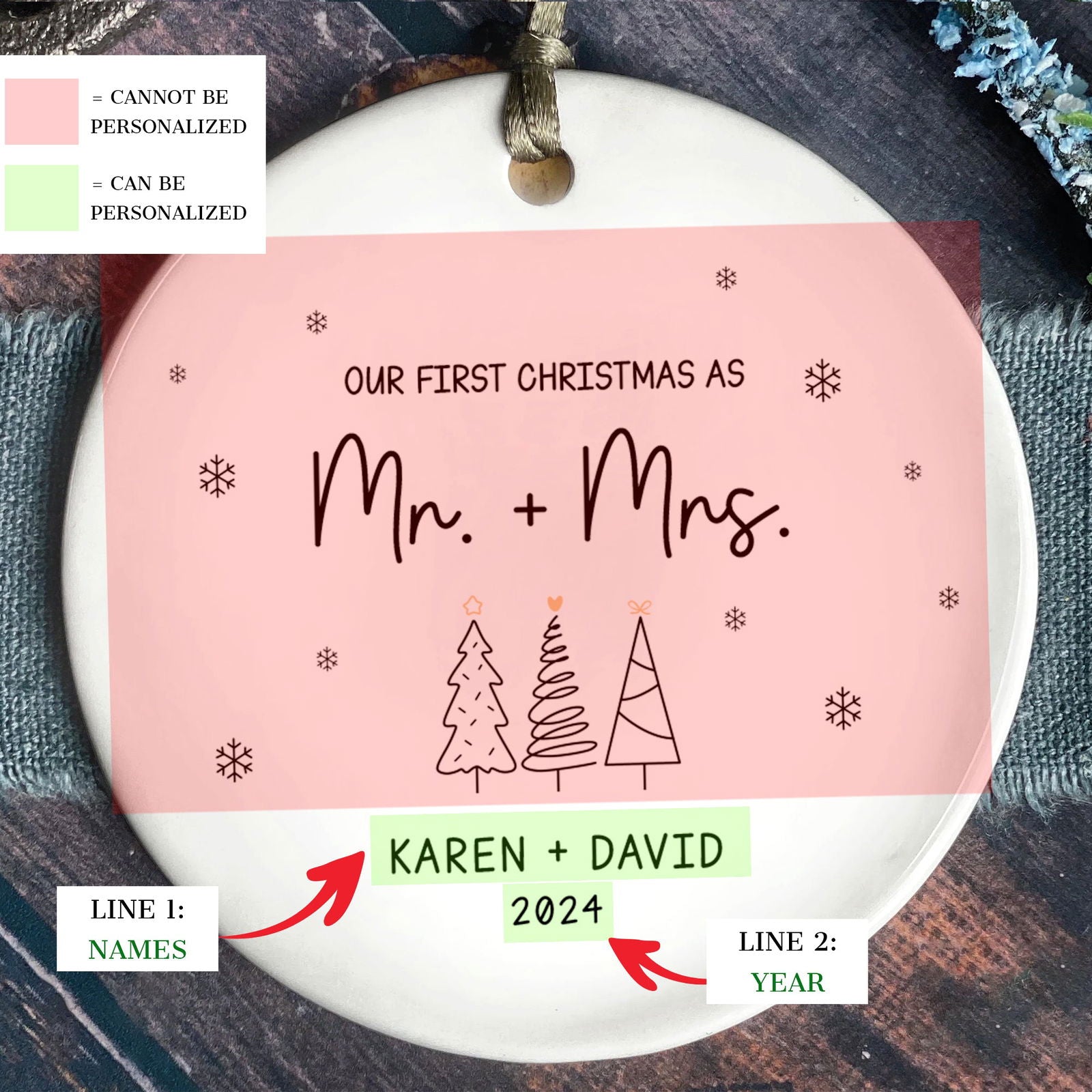 First Christmas Married Ornament, Mr Mrs Ornament, Personalized Wedding Gift, Newlywed Christmas Gift, Our First Christmas Ornament CX05-29 - Kindlytoys