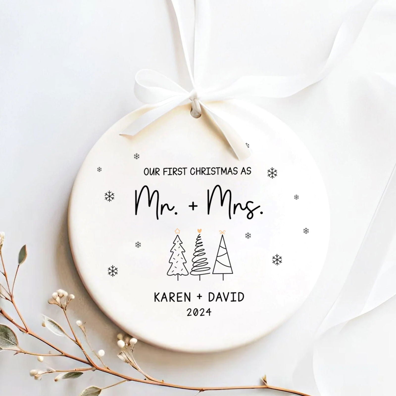 First Christmas Married Ornament, Mr Mrs Ornament, Personalized Wedding Gift, Newlywed Christmas Gift, Our First Christmas Ornament CX05-29 - Kindlytoys