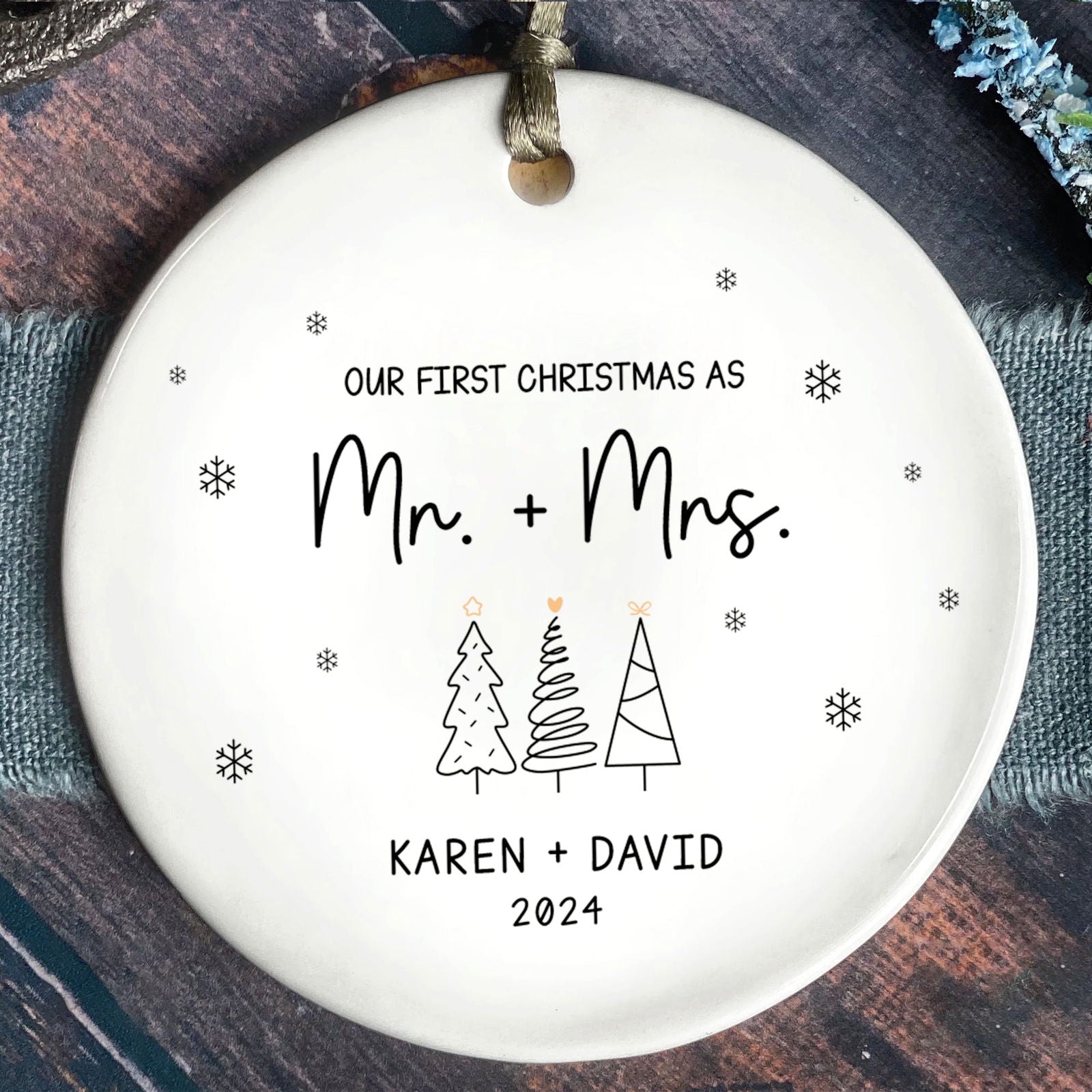 First Christmas Married Ornament, Mr Mrs Ornament, Personalized Wedding Gift, Newlywed Christmas Gift, Our First Christmas Ornament CX05-29 - Kindlytoys