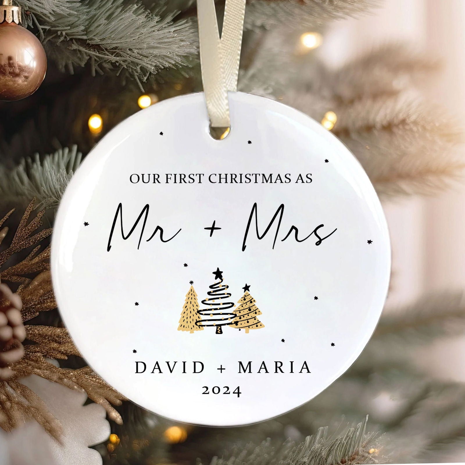 First Christmas Married Ornament,  Mr and Mrs Tree Christmas Ornament, First Christmas Married Gift, Newlywed Gift CX06-31 - Kindlytoys