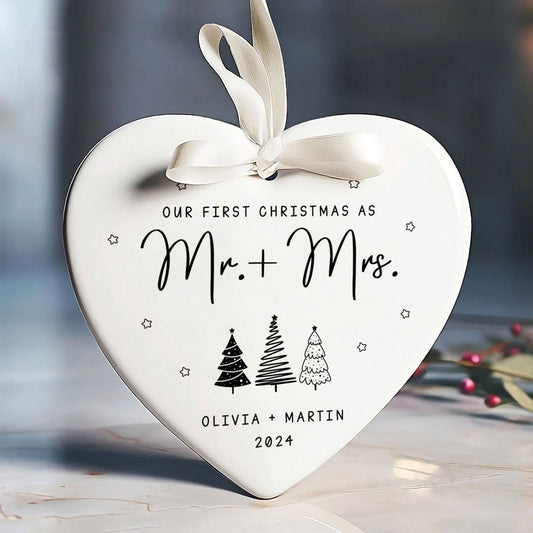 First Christmas Married Ornament,  Mr and Mrs Tree Christmas Ornament, First Christmas Married Gift, Newlywed Gift, Custom Engaged Ornament CY06-03 - Kindlytoys