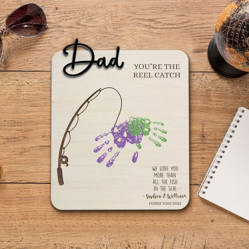 Fishing Wooden Handprint Board, Fathers Day Gift, Handprint Sign For Father's Day, Gift ideas for dad SH01 - Kindlytoys