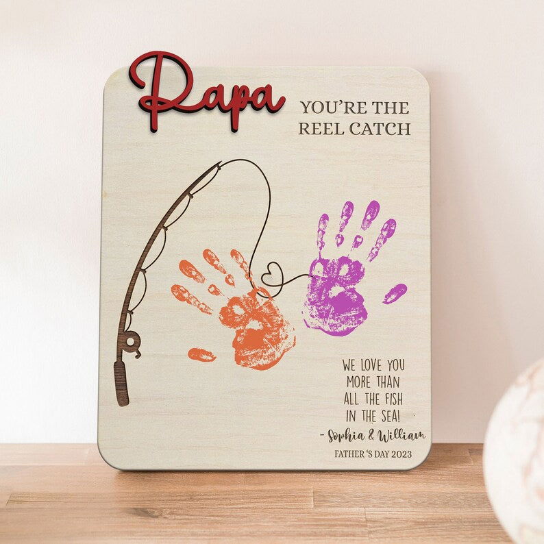 Fishing Wooden Handprint Board, Fathers Day Gift, Handprint Sign For Father's Day, Gift ideas for dad SH01 - Kindlytoys