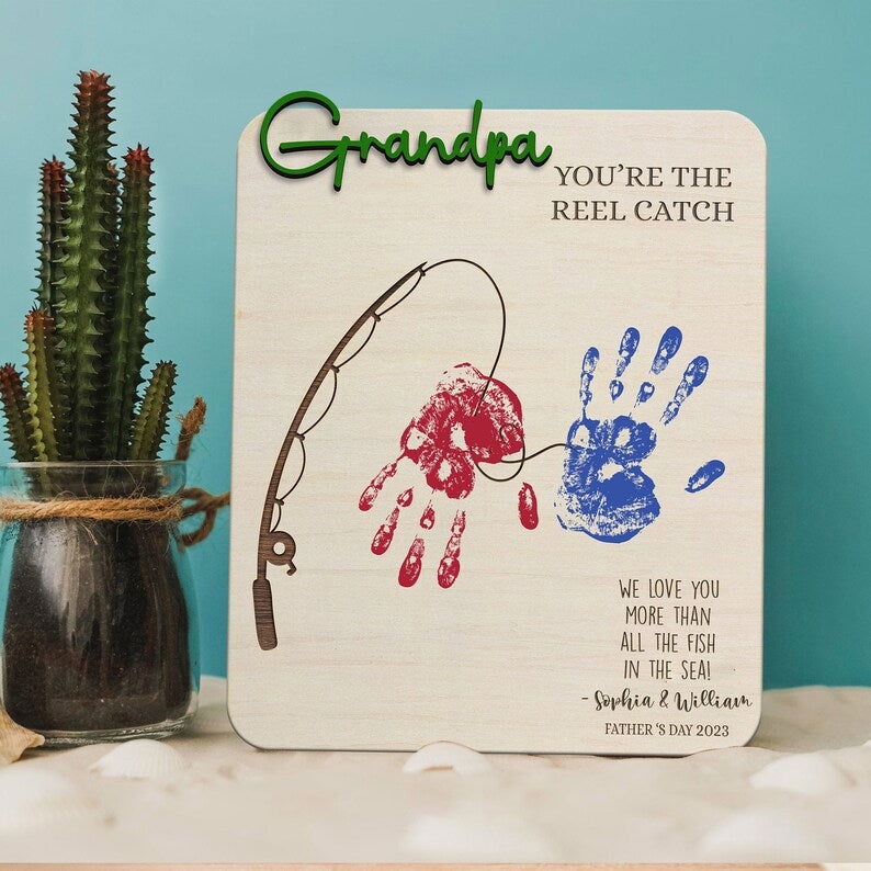 Fishing Wooden Handprint Board, Fathers Day Gift, Handprint Sign For Father's Day, Gift ideas for dad SH01 - Kindlytoys