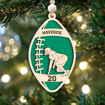 Personalized Football Player Keepsake Wooden Ornament, Custom Football Player Ornament,  CF919