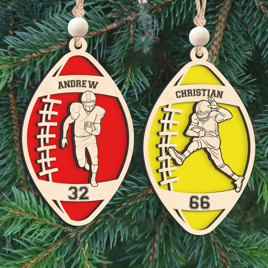 Personalized Football Player Keepsake Wooden Ornament, Custom Football Player Ornament,  CF919