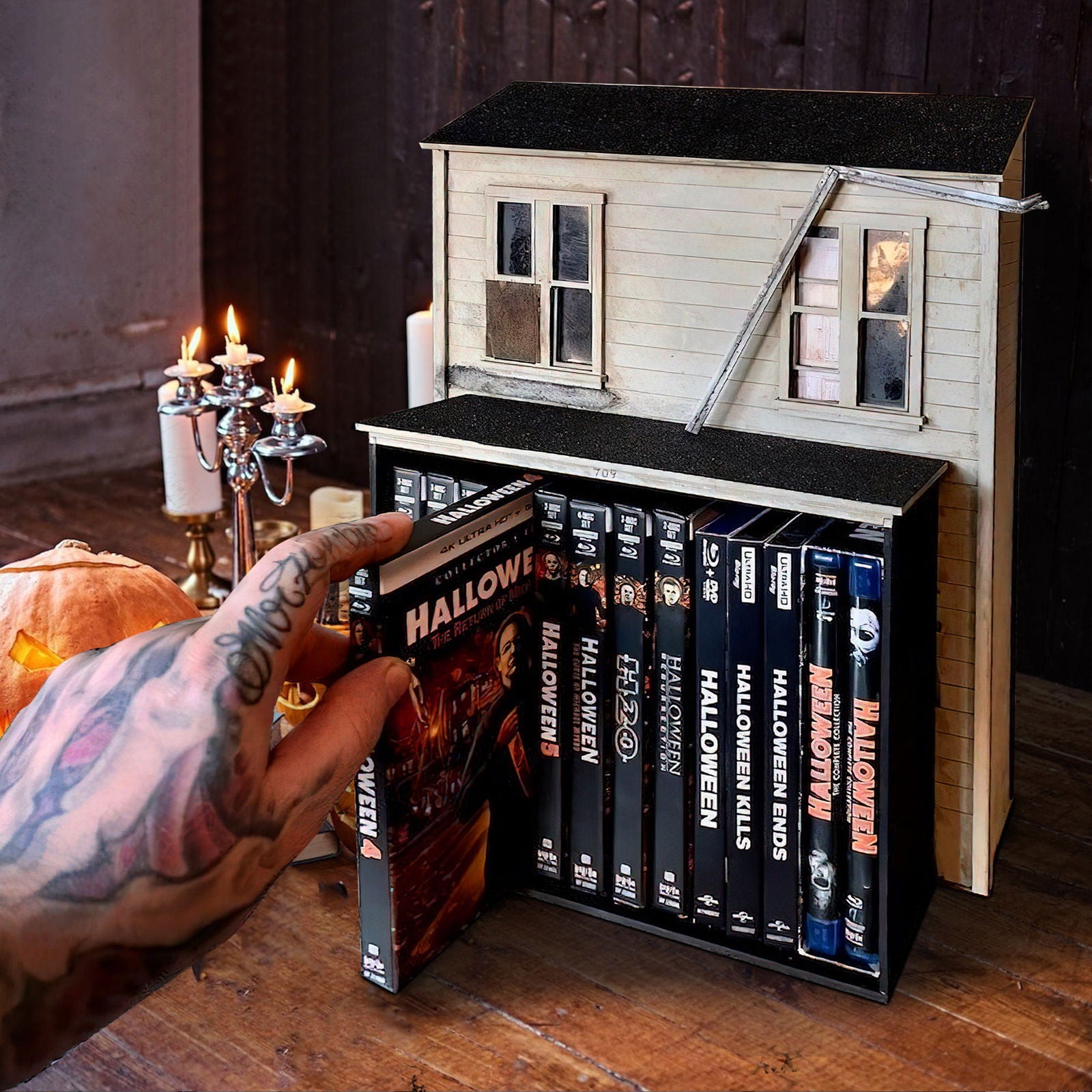 Halloween Michael Myer's House 1978 Media Wooden Storage, Mr. Zombie Workshop Handmade DVD, VHS, Movie Storage DIY | KindlyToys - Kindlytoys