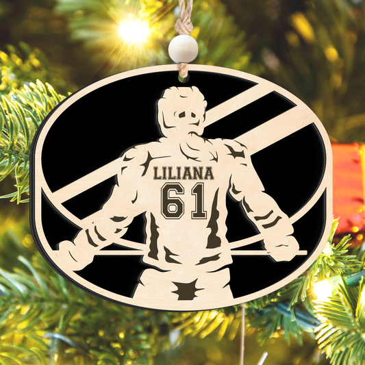 Personalized Hockey 2 Layered Wooden Ornament, Custom Name Number Hockey Player Christmas Ornament, CF929