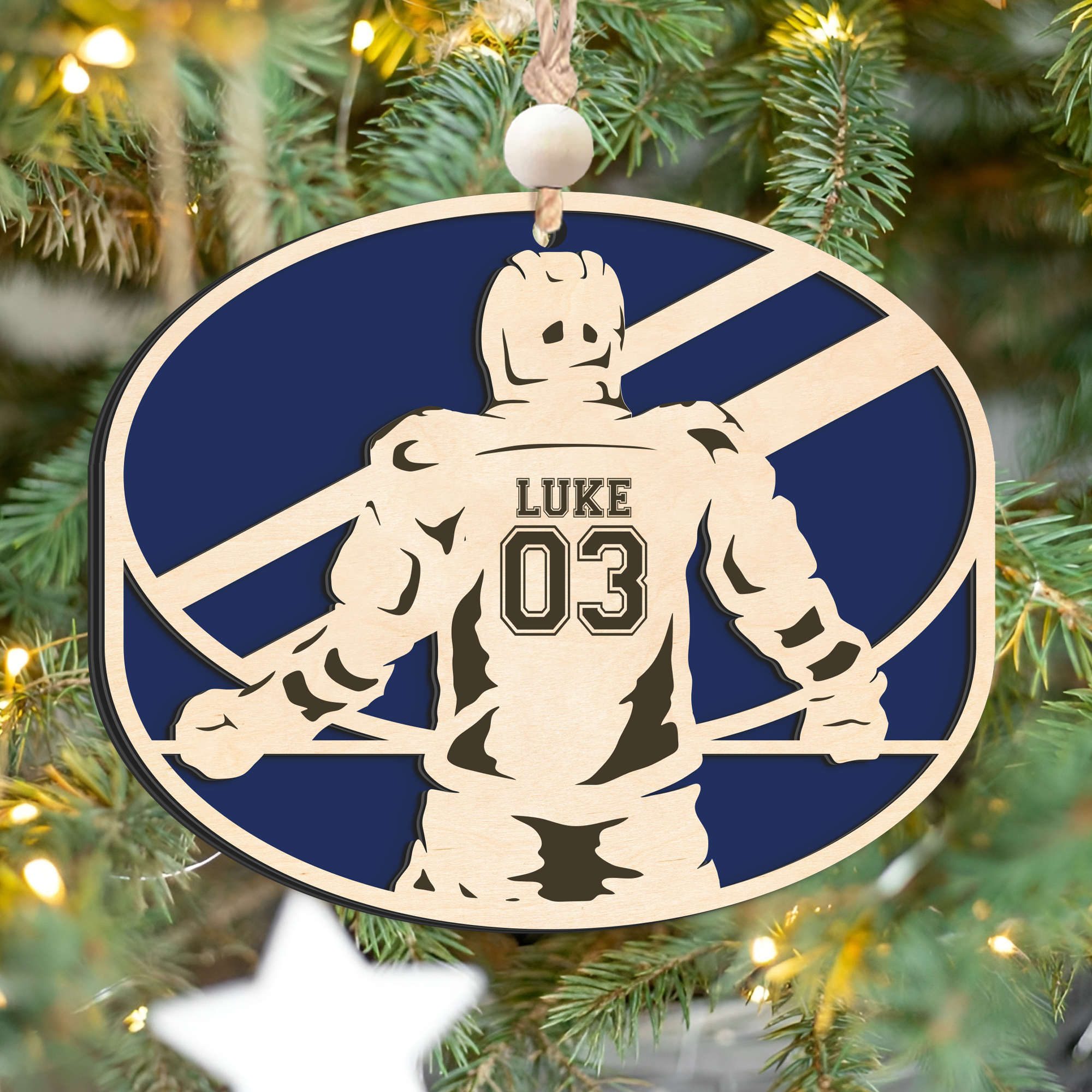 Personalized Hockey 2 Layered Wooden Ornament, Custom Name Number Hockey Player Christmas Ornament, CF929