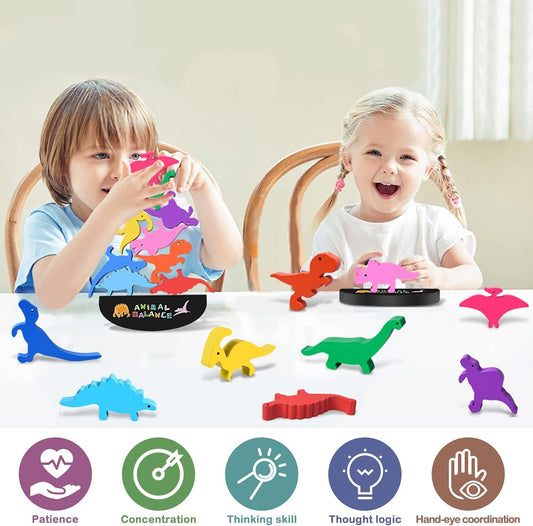 Montessori Dinosaur Toys for 2 3 4 Year Old Boys - Wooden Stacking Dinosaur Toys for Kids 2-4 3-5, Toddler Balancing Block Sets