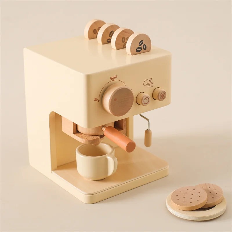 Wooden Montessori Coffee Machine Toy - Mini Espresso Maker Playset for Kids' Learning & Fun