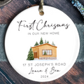 New Home Ornament, Christmas Wreath Ornament, Ceramic New Home Ornament, Personalized First Christmas New Home Ornament, Custom Ceramic Keepsake with Address, Names & Year, 3x3 Inch Christmas Decoration CX02-12 - Kindlytoys